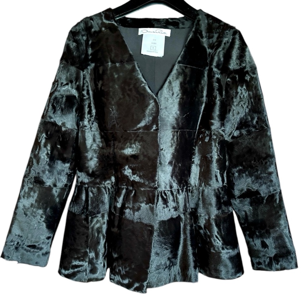 OSCAR DE LA RENTA BLACK LAMB FUR JACKET COAT RUNWAY COUTURE $8000